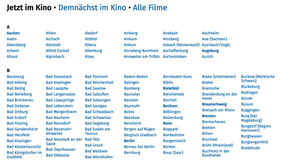 Alle Filme in allen deutschen Kinos mit allekinos.de